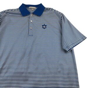 Peter Millar Polo Shirt Mens L Royal Blue White Stripe Cotton Short Sleeve Crest
